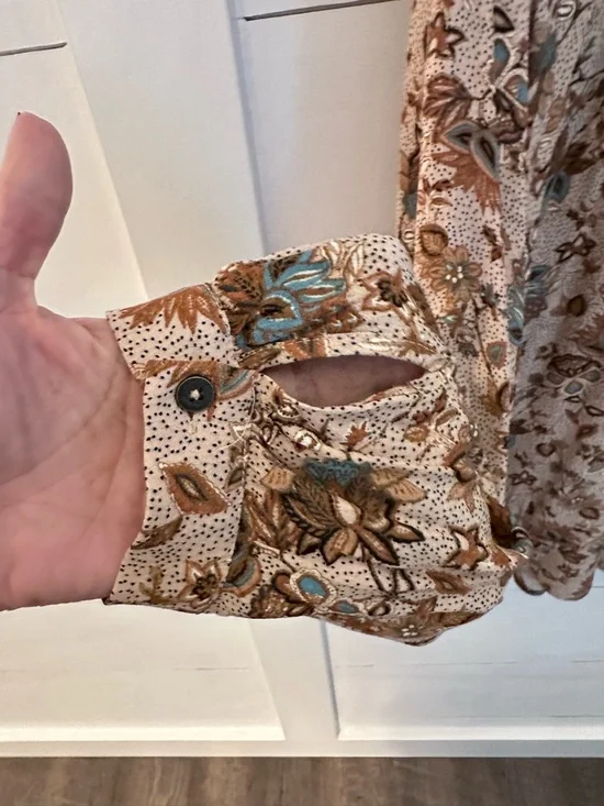 MASON BELLE Lilou Smock Neck Brown ditzy floral ruffled relaxed drop sleeve top - Picture 6 of 15